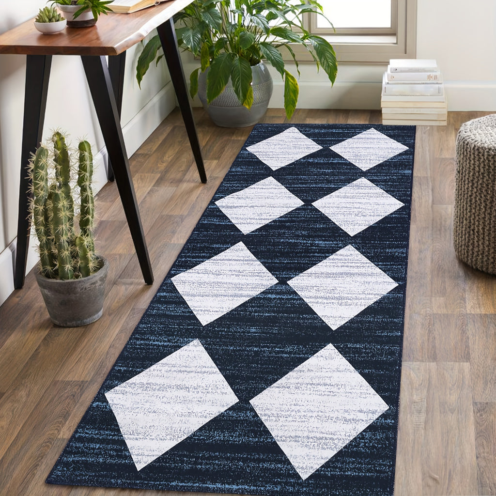 1 pc Geometric Living Room Rugs Modern Trellis Carpet Washable Rugs Distressed Bedroom Rug Large Area Rug Moroccan Office Rug Meline Checkered Rug, Dark Blue