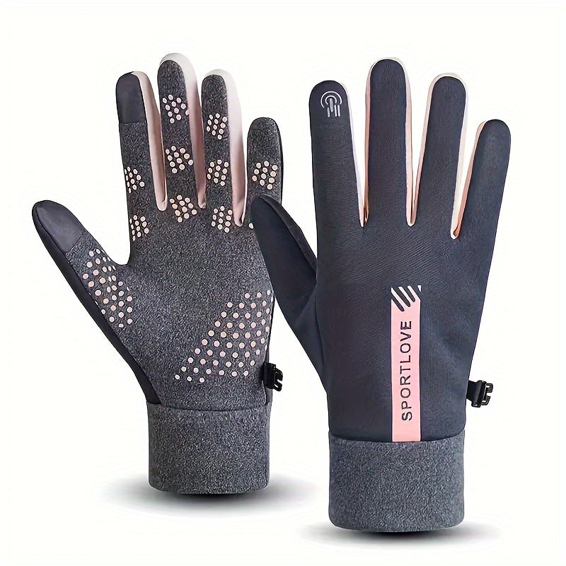 Women's Winter Warm Gloves, Full Finger Windproof Touch Screen Sports Gloves, Fleece-lined Outdoor Cycling Gloves