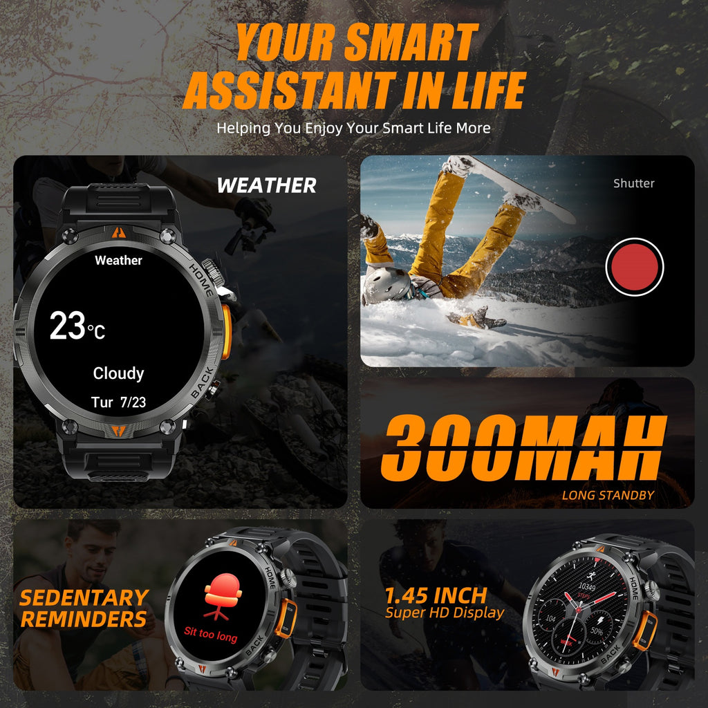 EIGIIS Men'S Outdoor Sports Watch with IPX8 (3ATM) Flashlight,