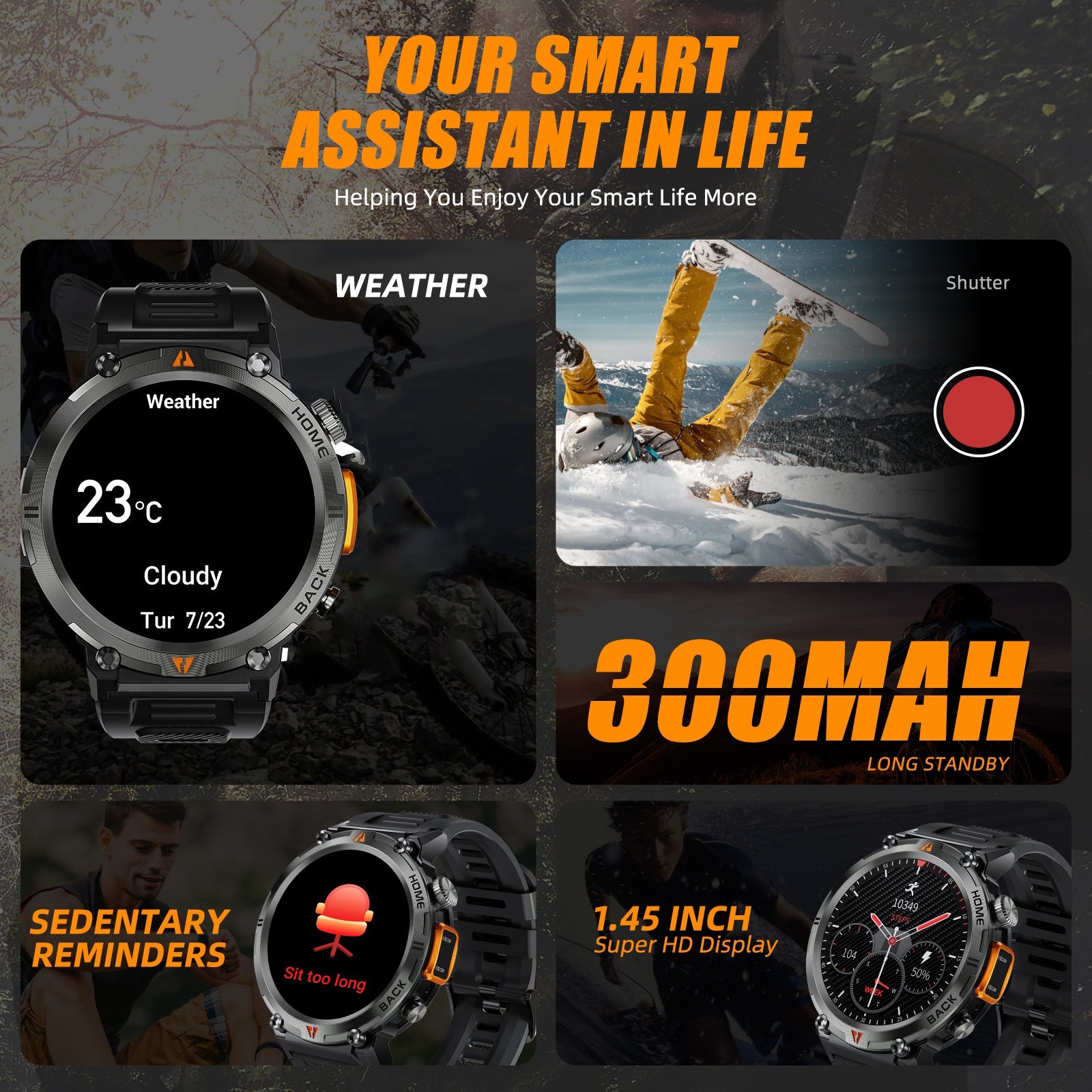EIGIIS Men'S Outdoor Sports Watch with IPX8 (3ATM) Flashlight,