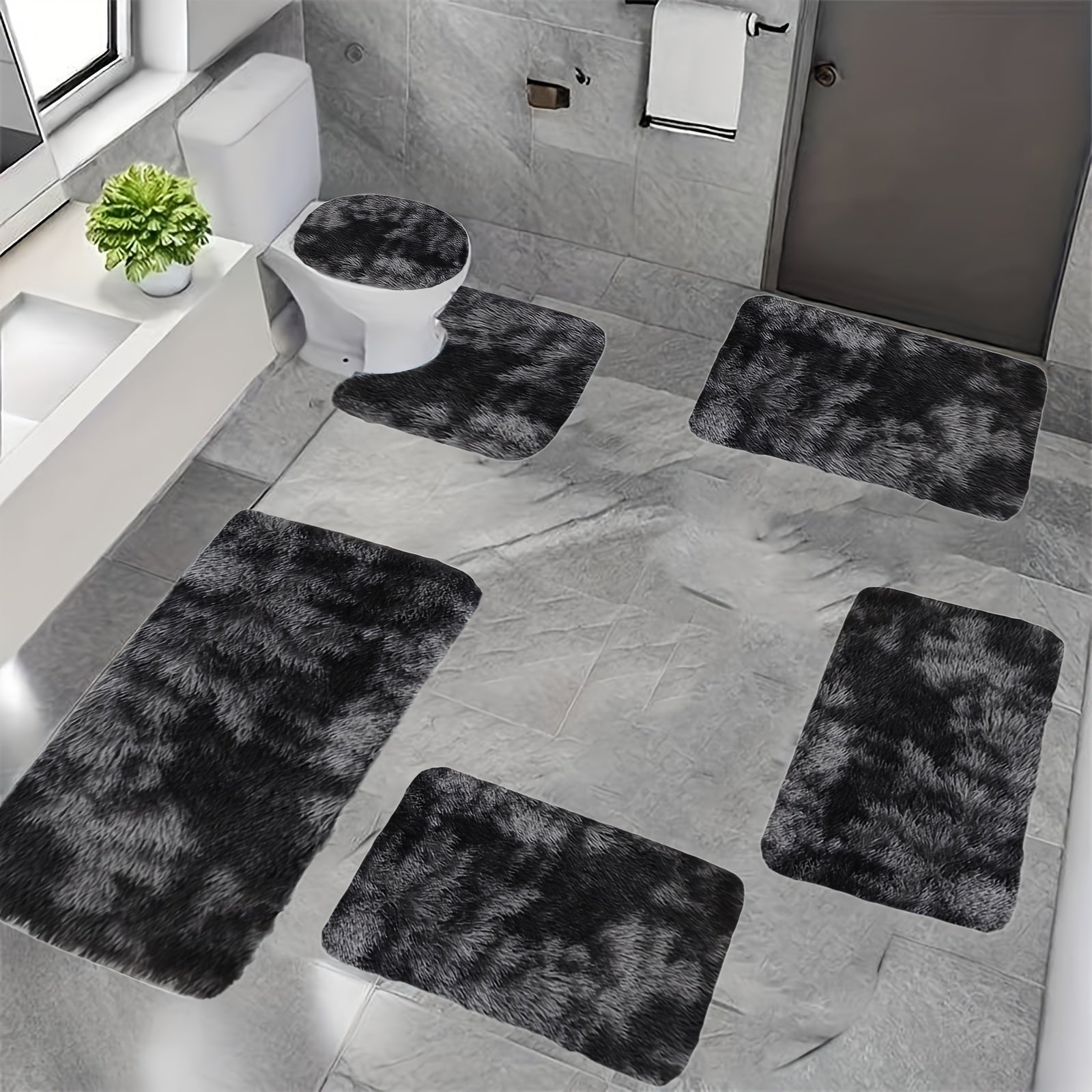 New Mixed Color Bath Mats, Whole Room Bath Rugs, Tie-Dye 3/4/5/6pcss Toilet Mats Universal Soft Bathroom Rugs Sets 3/4/5/6pcs Water Absorption Bathroom Carpet Set, Non Slip Bath Rugs Set, Thick Machine Washable Easy to Dry Da