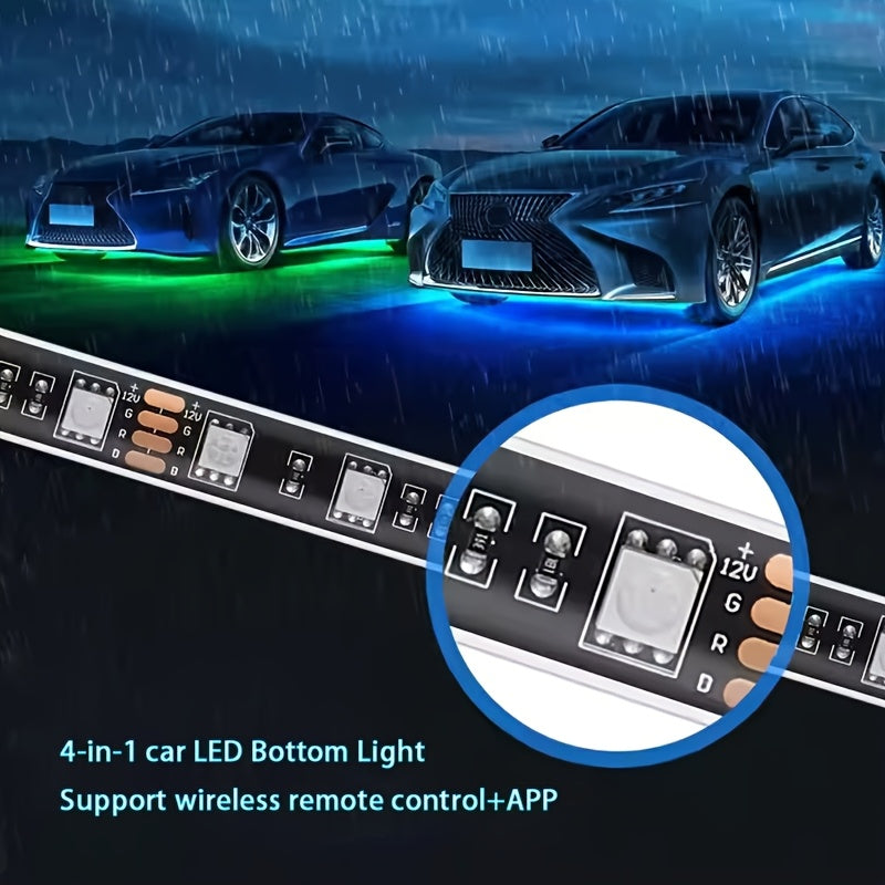 [RGB Automotive LED Strip] 4pcs Dynamic RGB Automotive LED Underglow Kit - Wireless Remote Control, Neon Music Mode, Automotive Underlight Strip