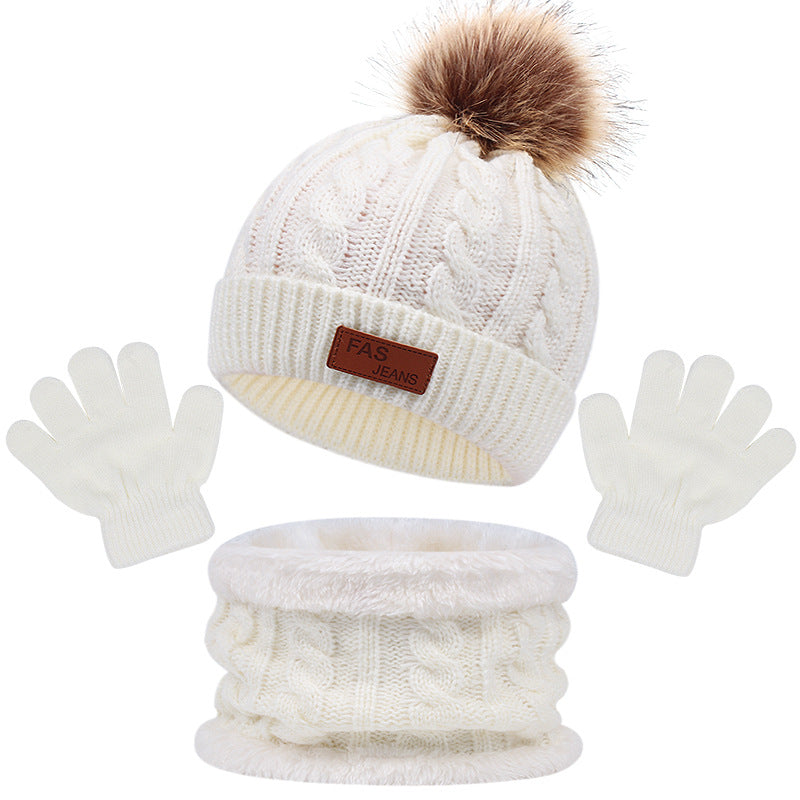 3pcs Youngsters Knitted Thermal Beanie Hat & Gloves & Scarf Set for Winter Warm Accessories