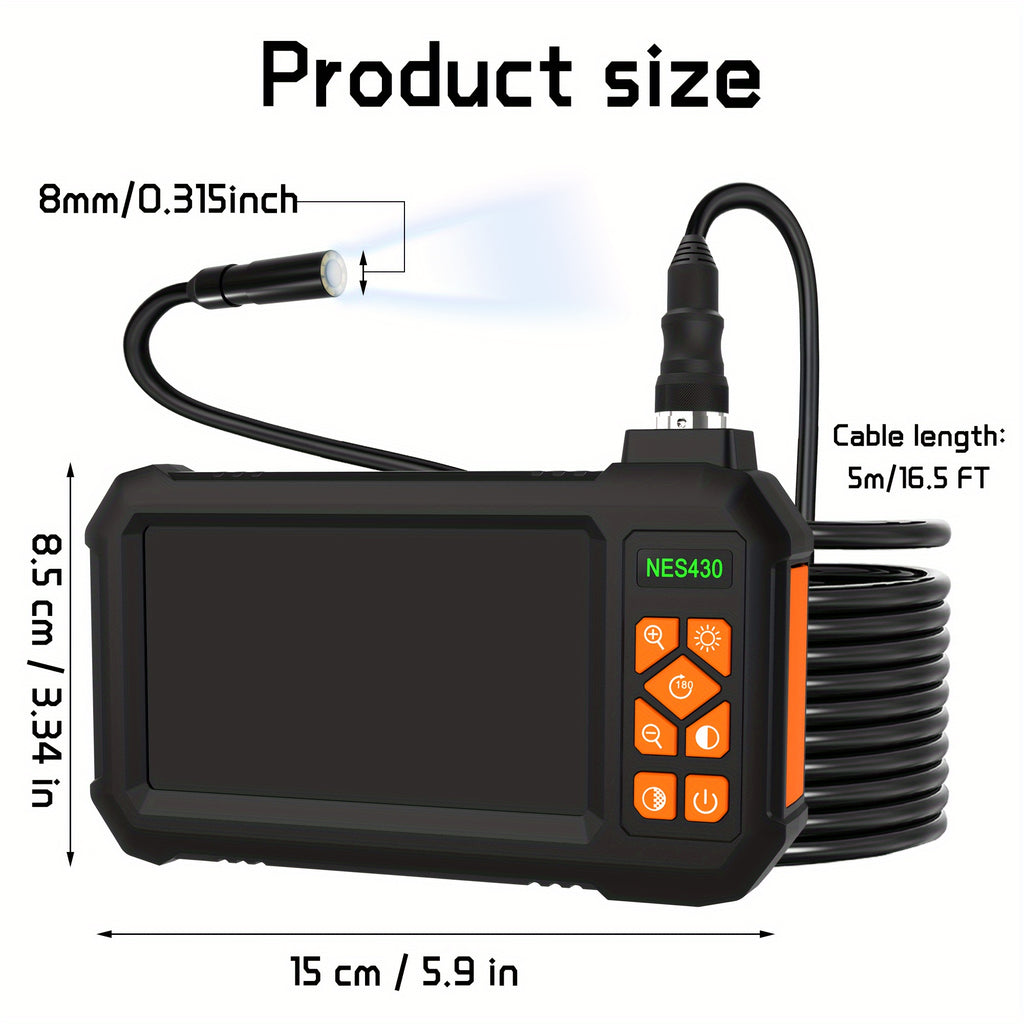 4. 3" IPS HD Borescope Camera with High-Quality 1080P Lens and Bright Headlight for Automotive and House Pipe Inspection