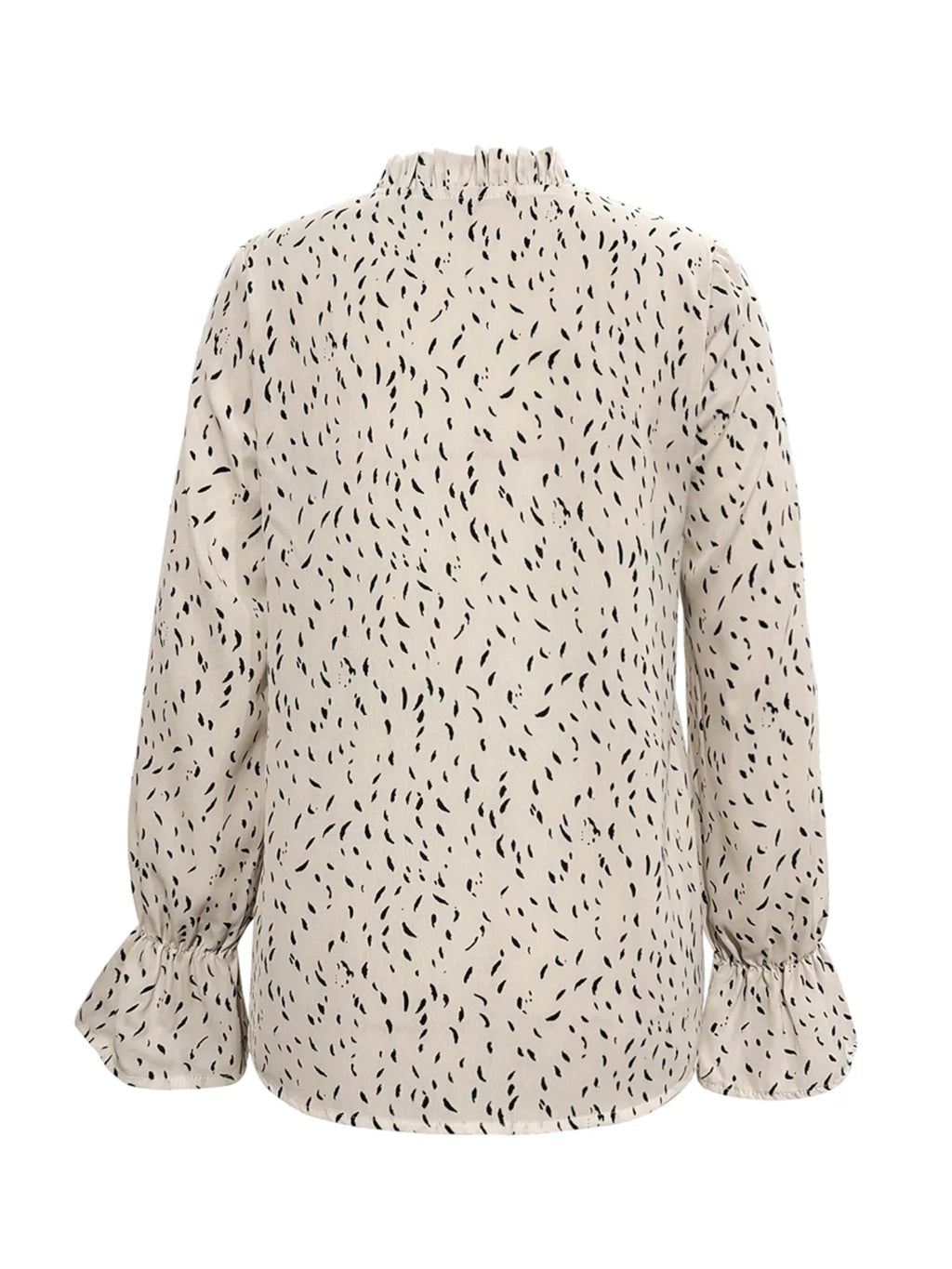 Ruffled Printed Tie Neck Long Sleeve Blouse