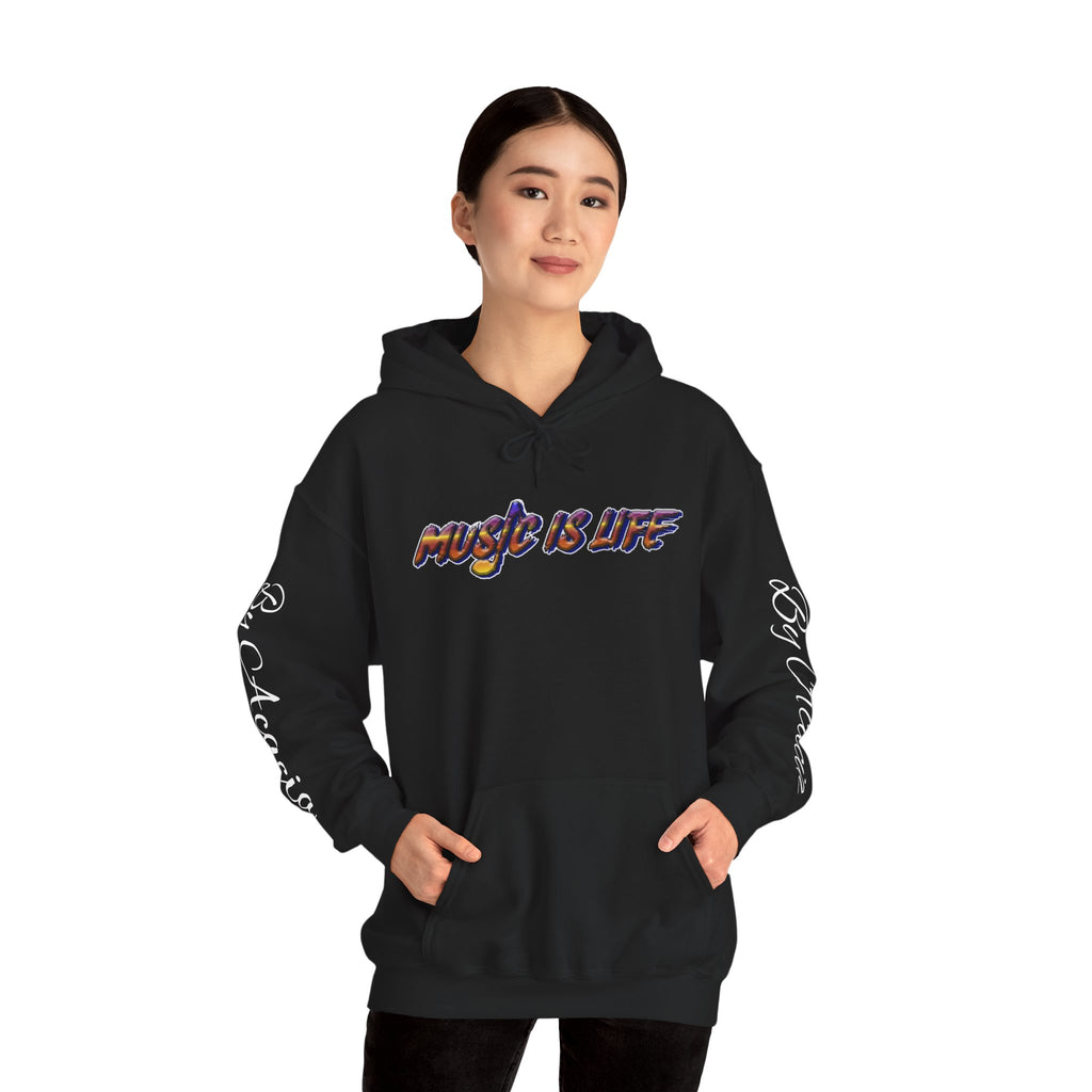 Music Is Life Dark Hoodie — Colorful Watercolor Note Graphic Pullover