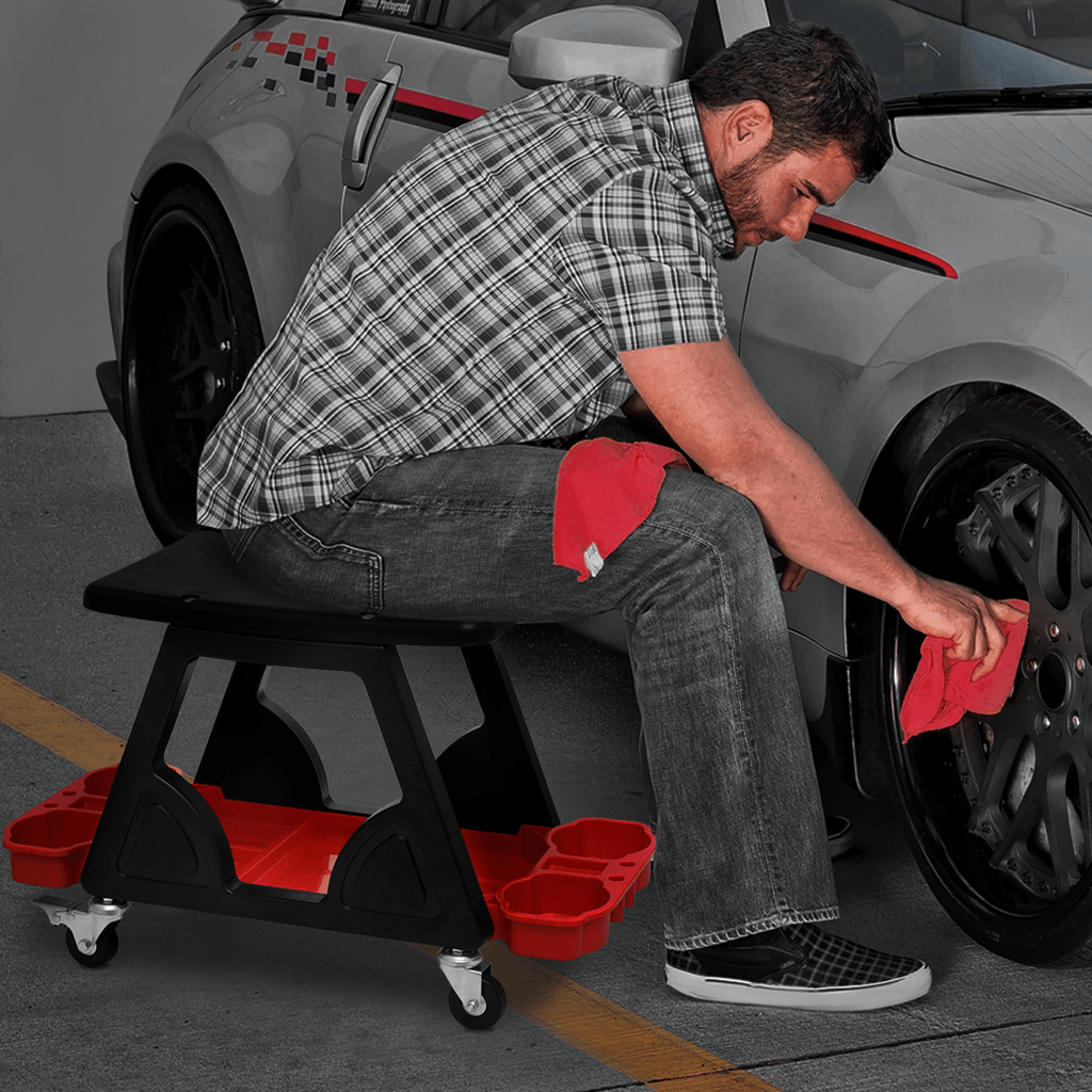 Mechanics Stool with Wheels, Roller Creeper Seat with Tools Storage Tray, Seat Chair for Home Garage DIY Automotive, 300 lbs Capacity