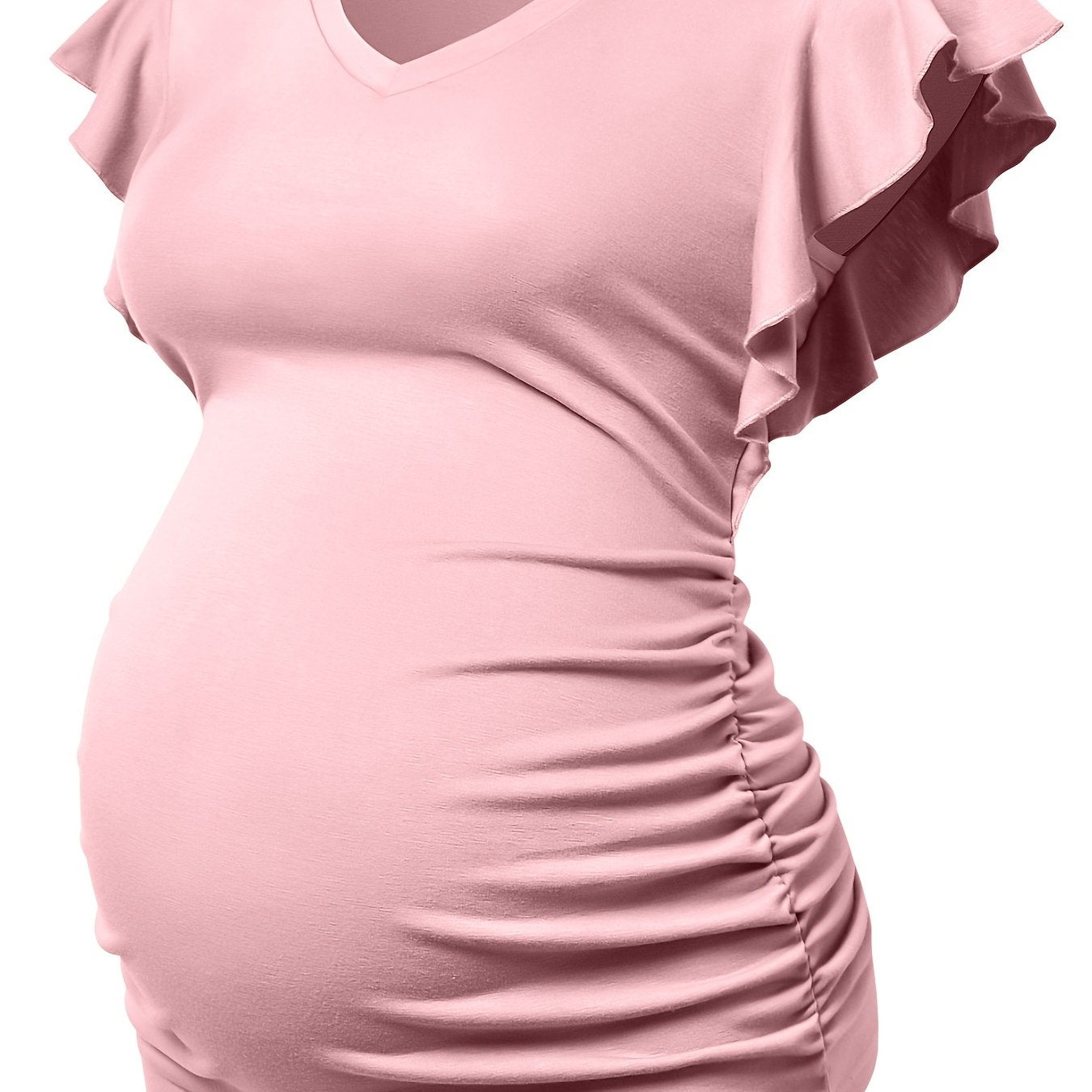 Women's Maternity Casual Ruffled Slim Fit V-neck T-shirt For Summer Holiday