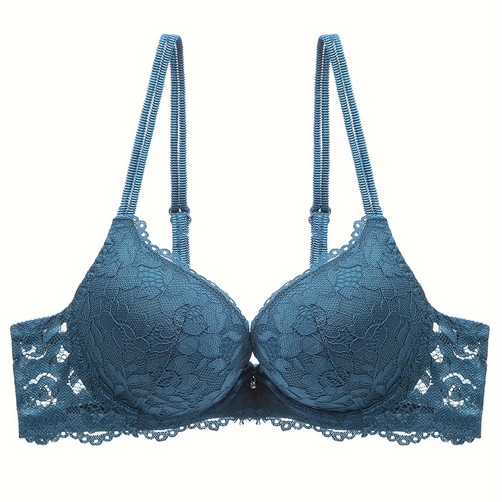 Lace Full Cup Bra | Medium Support, Underwire, Non-Removable Padding, Solid Color