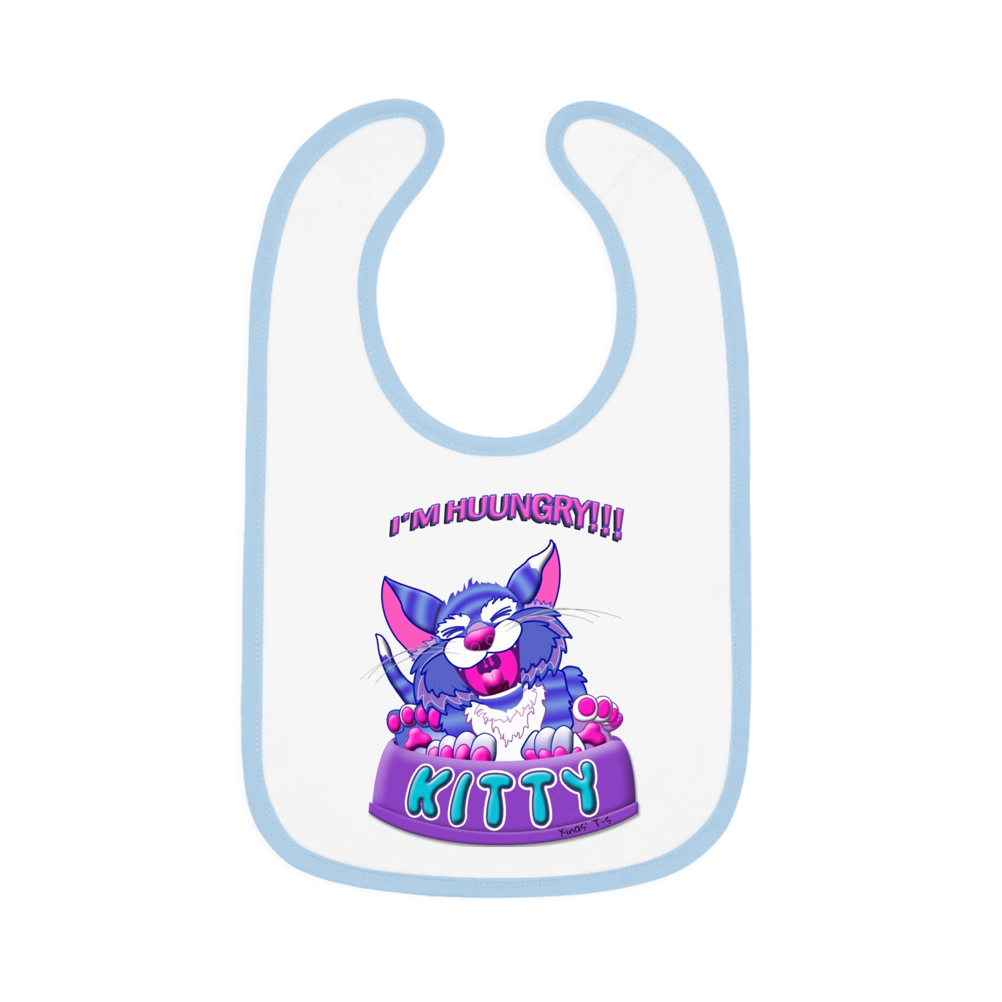 Baby Bib - "I'm Huuungry!! Kitty" Cute Cartoon Cat Feeding Bib, Newborn to Toddler