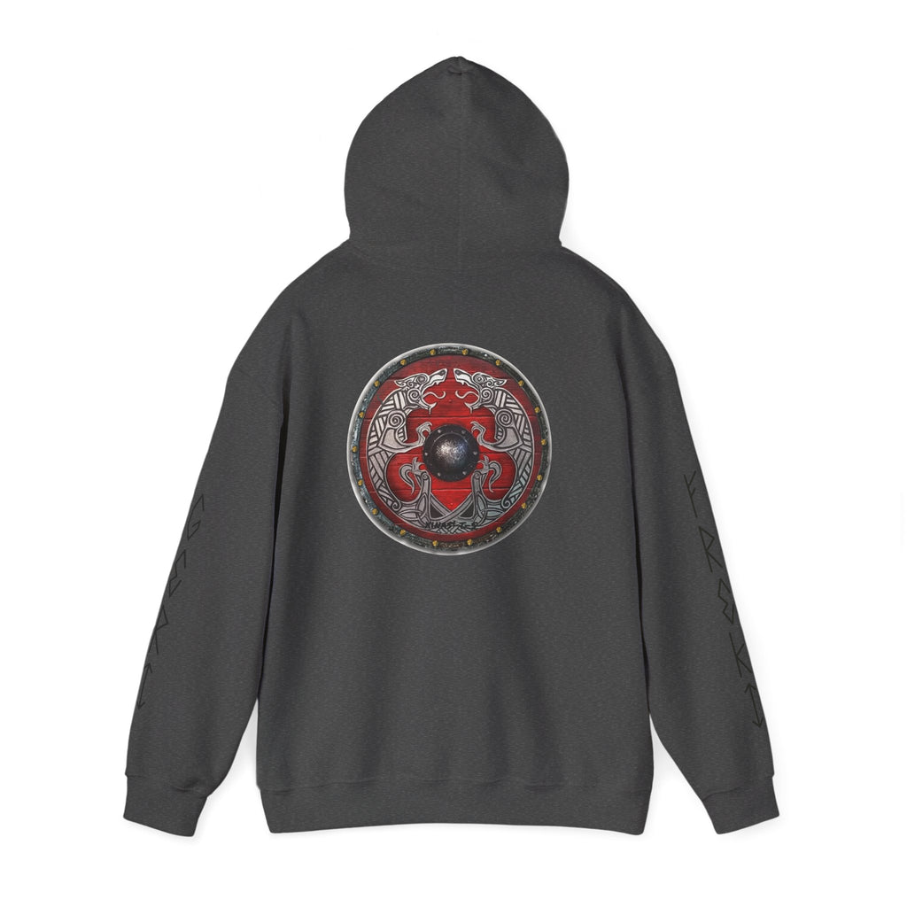 Viking Shield Hoodie — "Let’s Go Avikingri" Norse Rune Sleeve Pullover