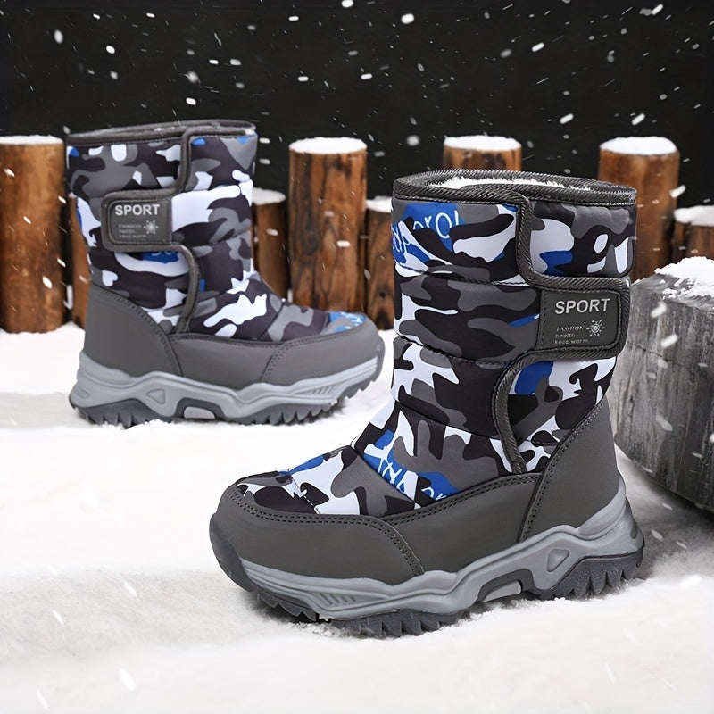 [Boys' Winter Snow Boots] Winter Boys' Camouflage Snow Boots | High-Top Long-Lined Warm Casual Sports Boots with Cushioned EVA Insole and Durable Rubber Sole for Youngsters Outdoor Activities