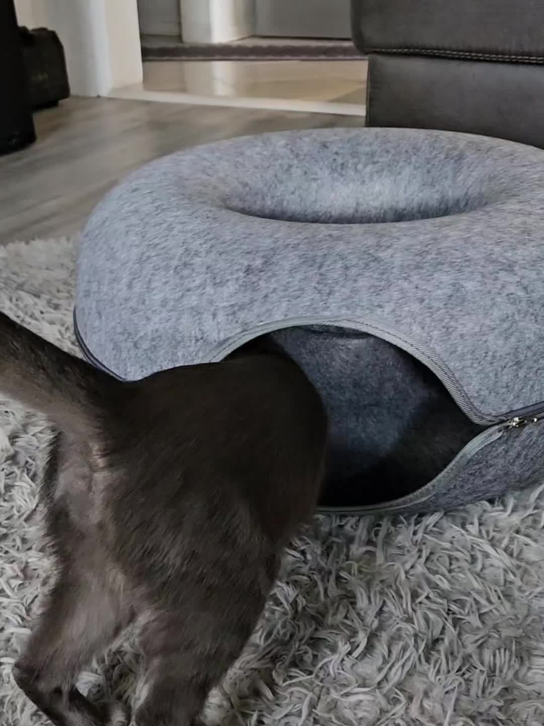 Large Cat Tunnel Bed for Indoor Cats with 3 Toys, Scratch Resistant Donut Cat Bed, Up to 30 Lbs for Multiple Pets