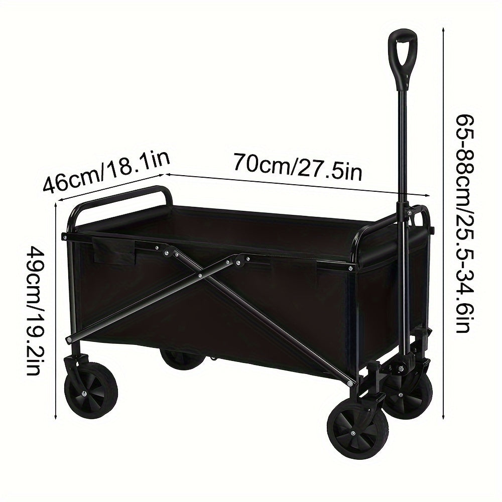 1pc Folding Outdoor Utility Wagon, Portable Collapsible Garden Cart With Adjustable Handle, Heavy Duty Plastic Camping Trolley, Easy Storage Home Shopping Trailer