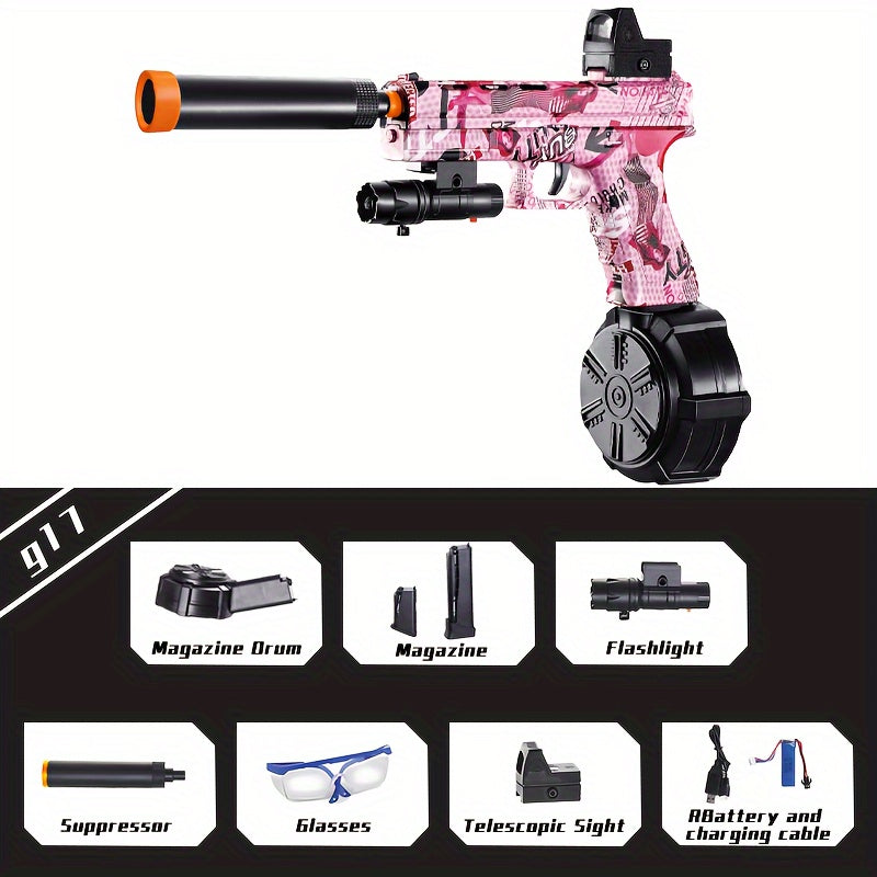 G17 Electric Gel Jet Ball Toy Gun 7.4v High-Speed Continuous Firing Upgrade Highly Assembled Toys, Manual/Auto Dual Mode, Outdoor Fun Team Shooting Activity Game, Christmas Gift, Bullets Not Included