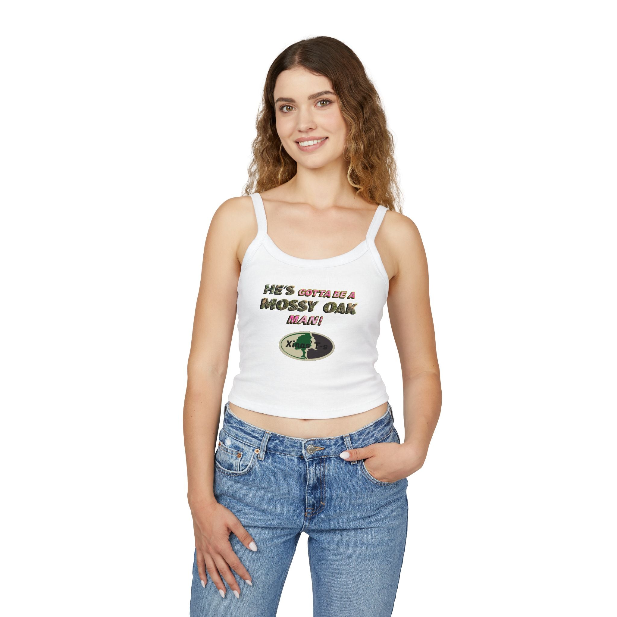 Mossy Oak Man Crop Tank Top — Camo Outdoorsy Women's Spaghetti Strap Tank