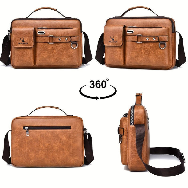 WEIXIER Men's Business Crossbody Bag with Adjustable Strap, Golden-Tone Hardware