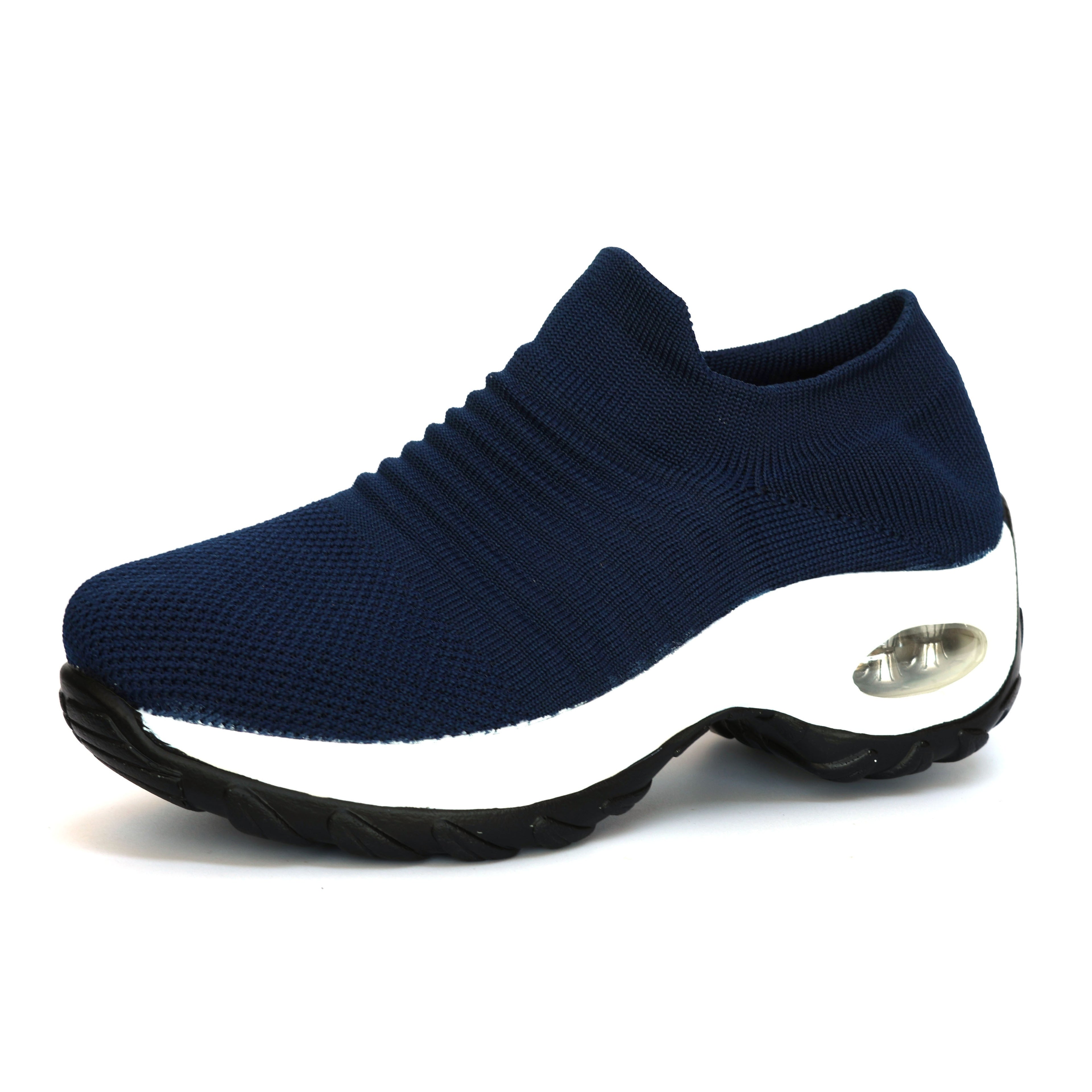 Women'S Air Cushion Sole Sneakers, Lightweight Knit Slip on Shoes, Breathable Running Shoes