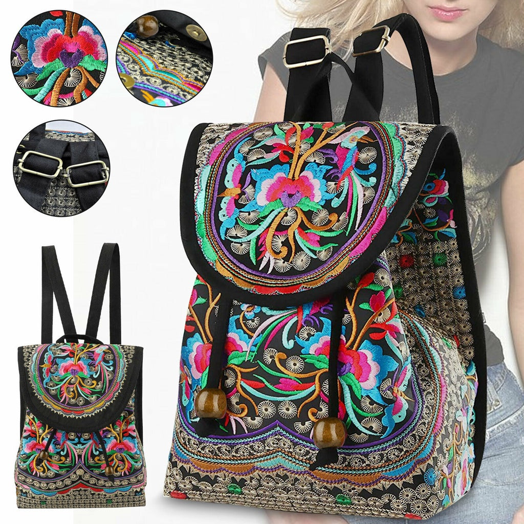 [Vintage Backpack] Vintage Floral GUDAOBELL Women's Backpack | Pink Geometric Pattern Travel Bag with Tablet Compartment, Adjustable Shoulder Straps & Drawstring Closure for Work, Daily Use