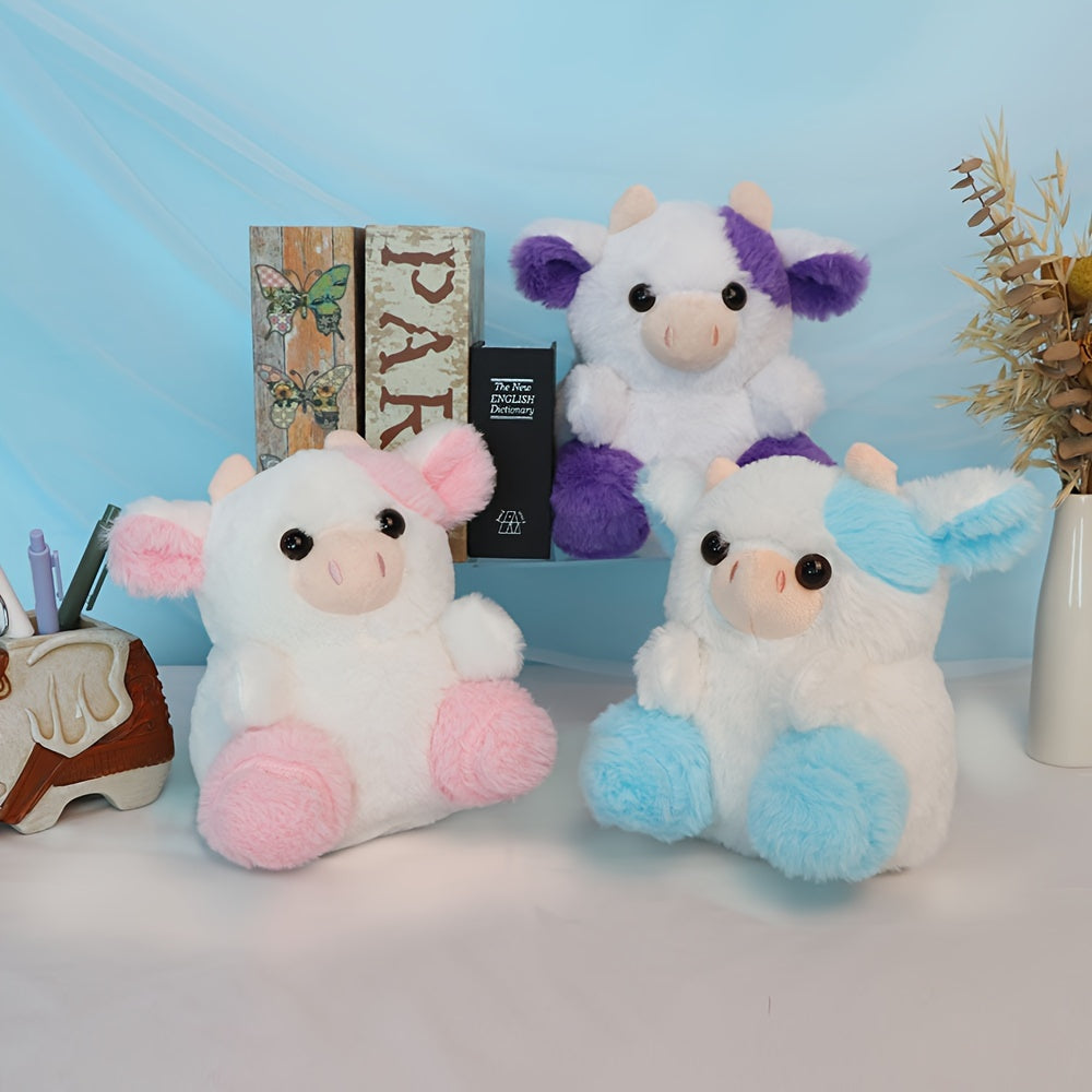 1pc, Assorted Plush Cow Toys, Cute Soft Polyester Stuffed Animal, Home Decor, Kids Birthday/Festive Gift, 7.8 Inches, Pink/Purple/Black/White Set