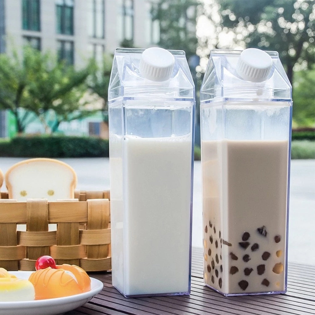 Durable, Leak-Proof Square Milk Carton Water Bottle - 16.9oz/33.8oz, BPA-Free Plastic, Dishwasher Safe for Travel & Kitchen Use