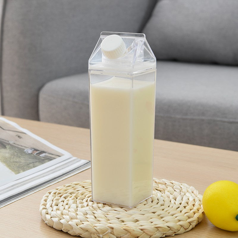 Durable, Leak-Proof Square Milk Carton Water Bottle - 16.9oz/33.8oz, BPA-Free Plastic, Dishwasher Safe for Travel & Kitchen Use