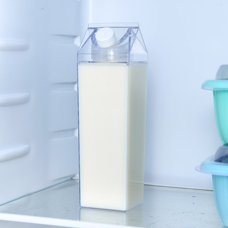 Durable, Leak-Proof Square Milk Carton Water Bottle - 16.9oz/33.8oz, BPA-Free Plastic, Dishwasher Safe for Travel & Kitchen Use