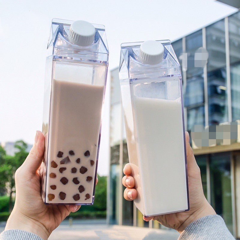 Durable, Leak-Proof Square Milk Carton Water Bottle - 16.9oz/33.8oz, BPA-Free Plastic, Dishwasher Safe for Travel & Kitchen Use