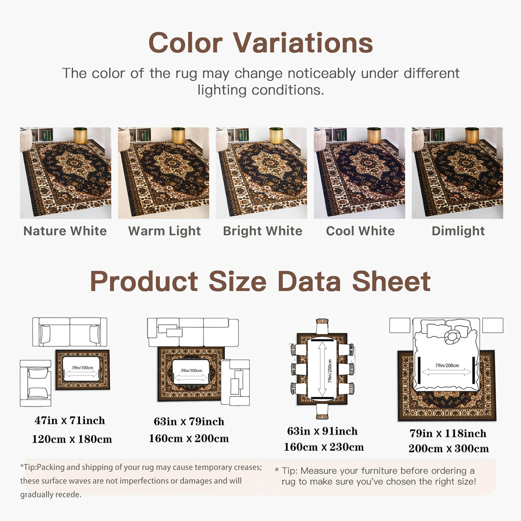 Brown/Black/Beige/Gray/Blue/Red/White/Green/ 1pc Extra Large Luxury Mat - Extra Wide Luxury Floor Mat with Non-Slip Backing, Machine Washable - Extra Large Area Mat for Living Room, Bedroom, Hallway - Persian Bohemian Mat for