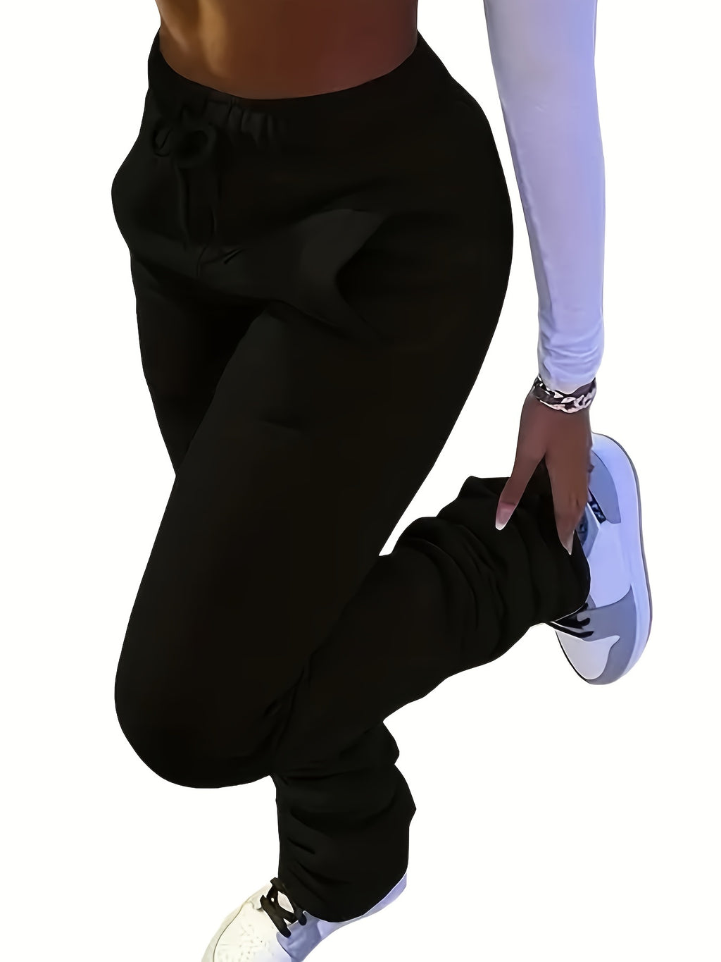 Solid Color Casual Fleece Sports Pants, Drawstring Elastic Winter Warm Jogger Sweatpants, Women's Athleisure