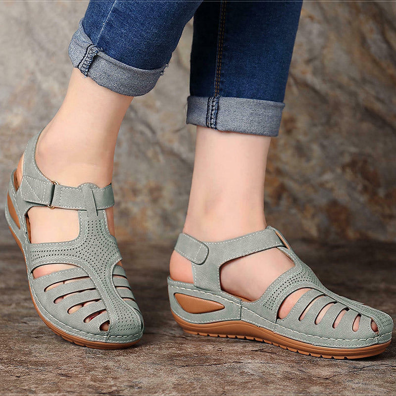 Women's Platform Sandals, Closed Toe Round Toe Solid Color Ankle Strap Sandals, Women's Hook And Loop Shoes