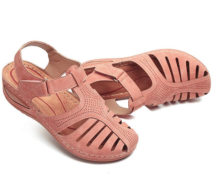 Women's Platform Sandals, Closed Toe Round Toe Solid Color Ankle Strap Sandals, Women's Hook And Loop Shoes
