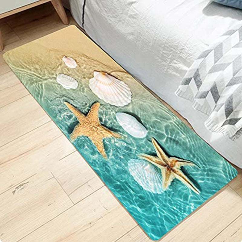1pc Non Slip Bath Rugs Sponge Foam Rug, Durable Flannel Mat Bright 3D Print Rug, Seashell Print Mats For Laundry Room And Kitchen, Beach Starfish Scallop Decor Carpet