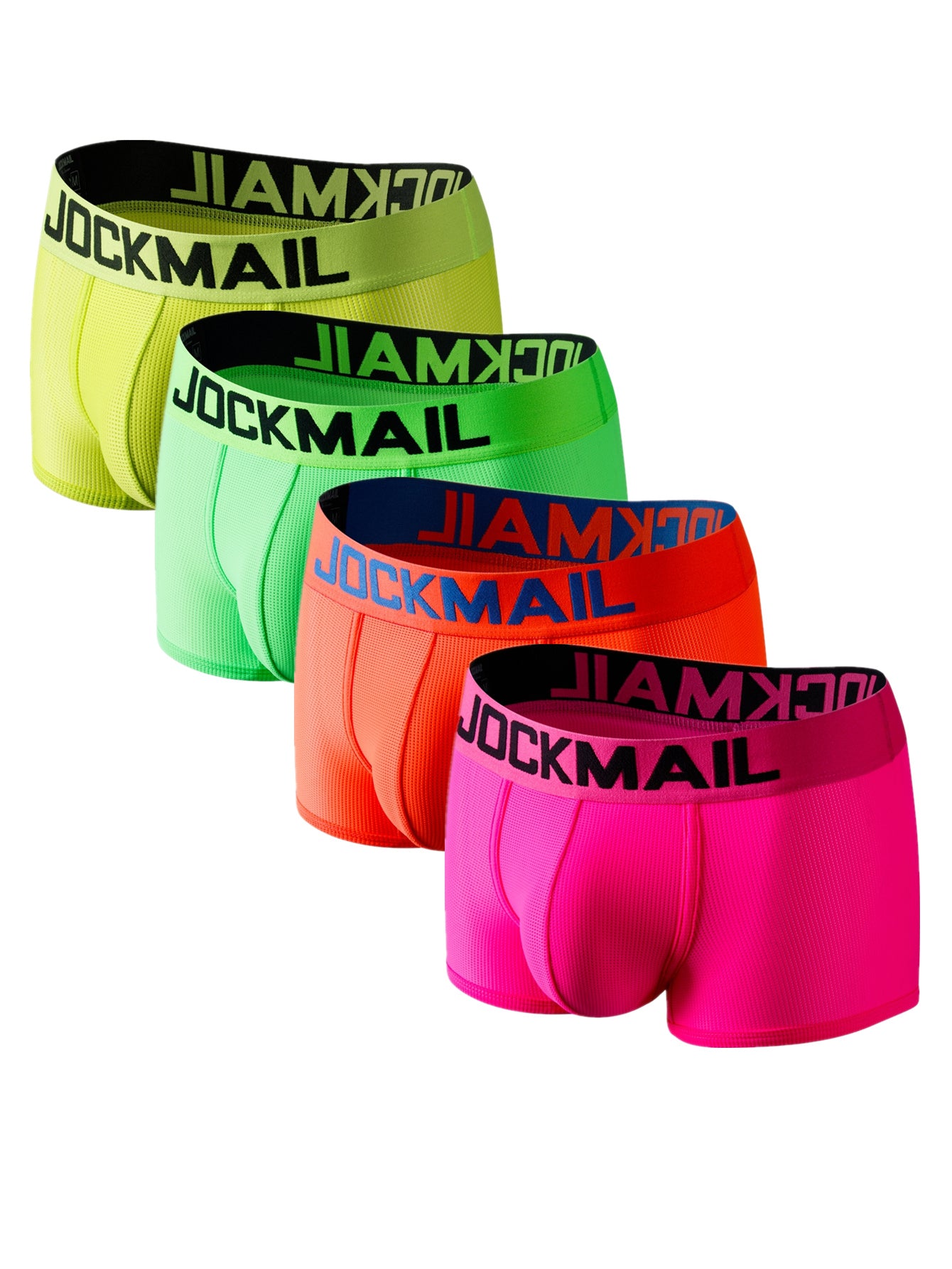 4pcs JOCKMAIL Sexy Neon Low Waist Mesh Breathable Boxer Briefs - Quick Dry, Medium Stretch,