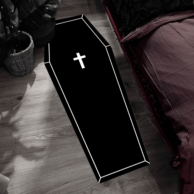 1pc Soft Creative Decorative Rug, Thickened Bedroom Bedside Plush Mat Halloween Cross Light Luxury Living Room Carpet Home Cloakroom Fashion Minimalism Fluffy Rug, Halloween Room Decor Goth