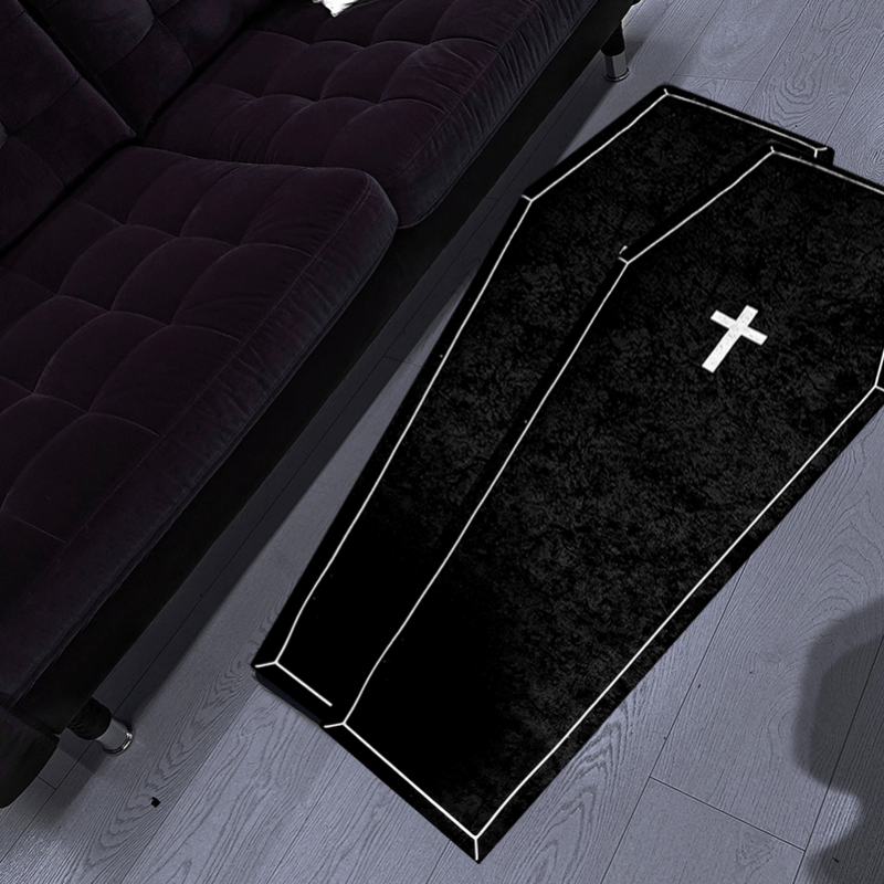 1pc Soft Creative Decorative Rug, Thickened Bedroom Bedside Plush Mat Halloween Cross Light Luxury Living Room Carpet Home Cloakroom Fashion Minimalism Fluffy Rug, Halloween Room Decor Goth