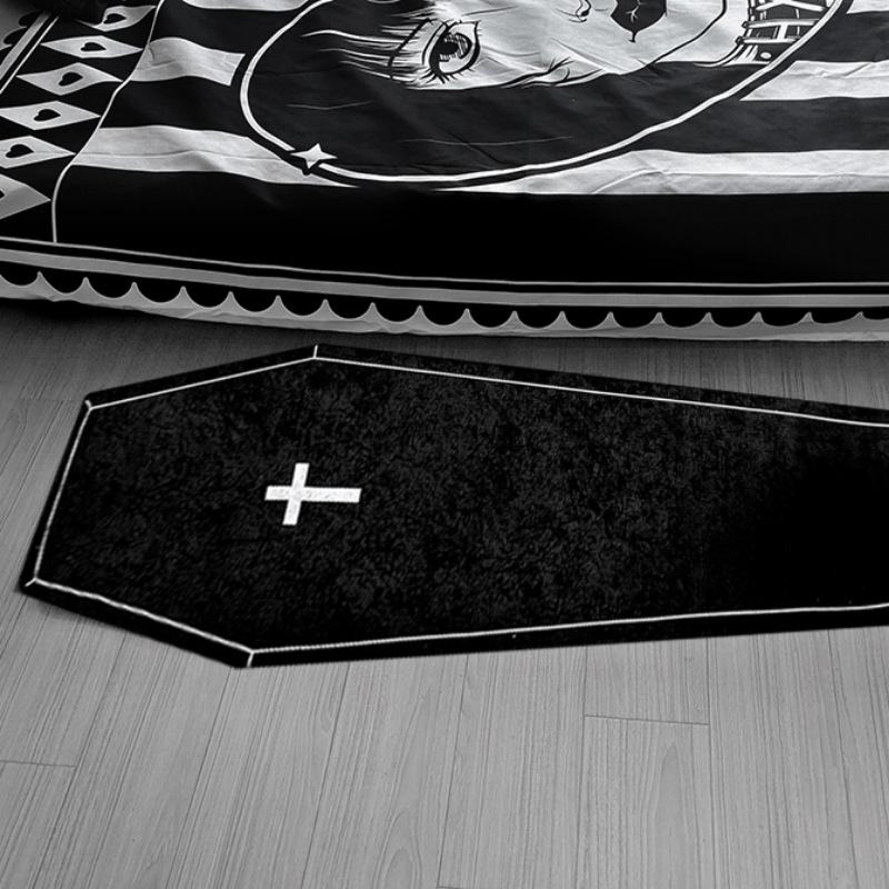 1pc Soft Creative Decorative Rug, Thickened Bedroom Bedside Plush Mat Halloween Cross Light Luxury Living Room Carpet Home Cloakroom Fashion Minimalism Fluffy Rug, Halloween Room Decor Goth