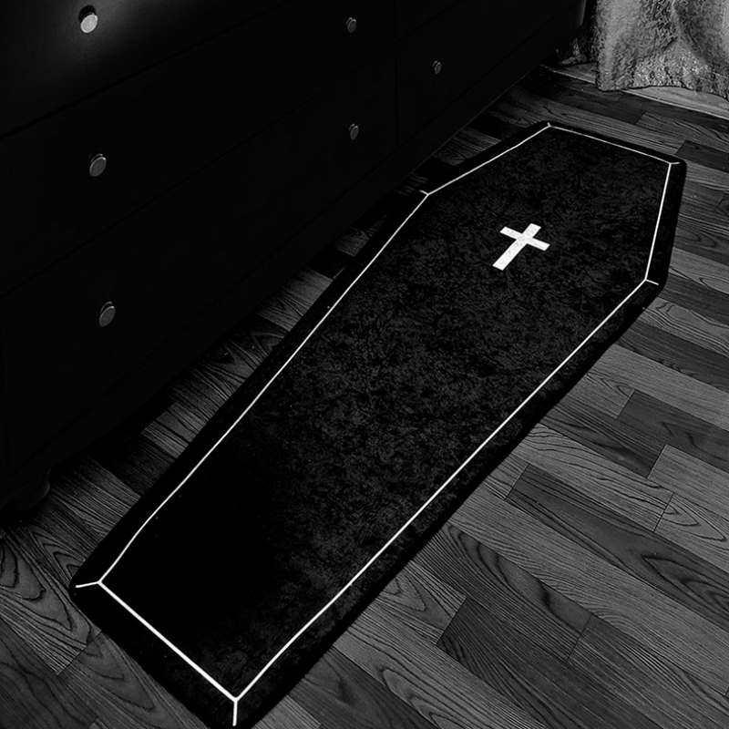 1pc Soft Creative Decorative Rug, Thickened Bedroom Bedside Plush Mat Halloween Cross Light Luxury Living Room Carpet Home Cloakroom Fashion Minimalism Fluffy Rug, Halloween Room Decor Goth