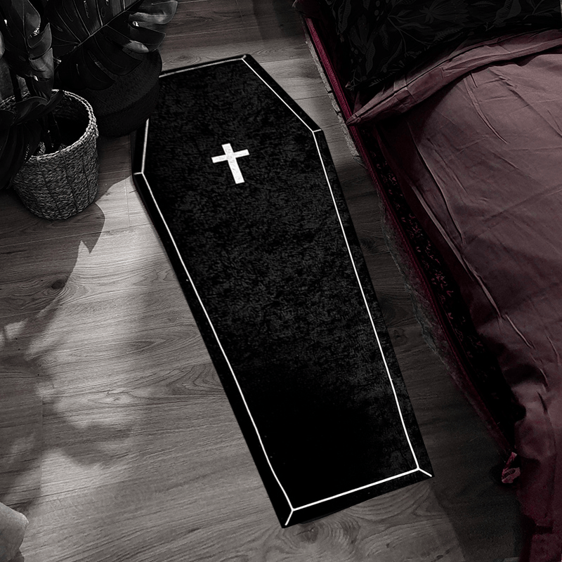 1pc Soft Creative Decorative Rug, Thickened Bedroom Bedside Plush Mat Halloween Cross Light Luxury Living Room Carpet Home Cloakroom Fashion Minimalism Fluffy Rug, Halloween Room Decor Goth