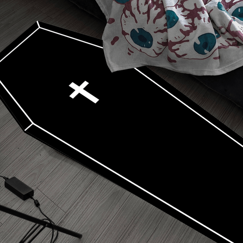 1pc Soft Creative Decorative Rug, Thickened Bedroom Bedside Plush Mat Halloween Cross Light Luxury Living Room Carpet Home Cloakroom Fashion Minimalism Fluffy Rug, Halloween Room Decor Goth