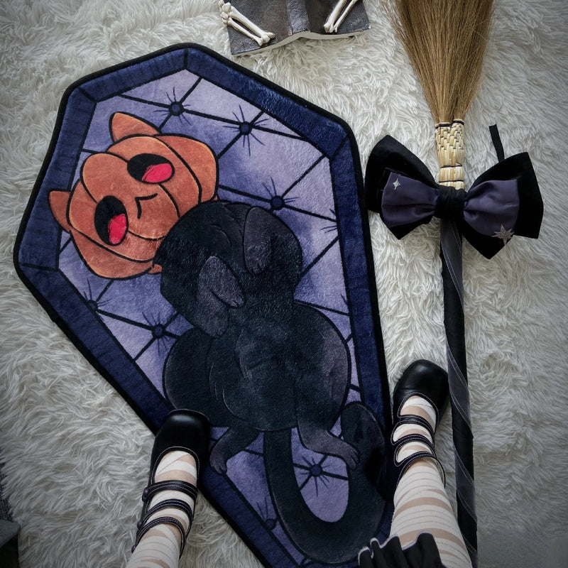 1pc Halloween Decor Pumpkin Cat Pattern Rug - Dark Style Fluffy Plush Rug - Gothic Living Room Bedroom Bedside Rug - Non-Slip Entry Door Mat
