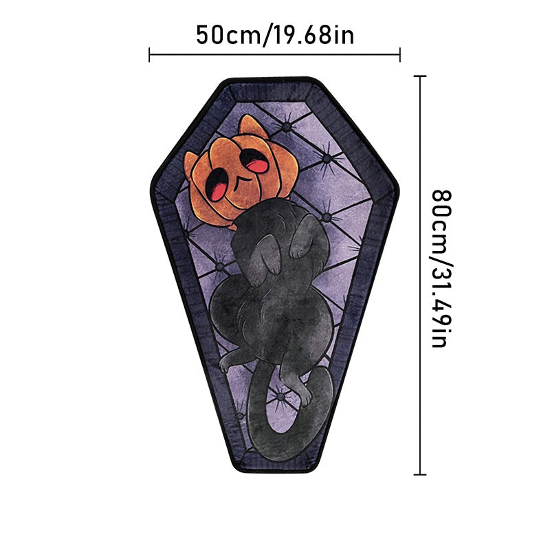 1pc Halloween Decor Pumpkin Cat Pattern Rug - Dark Style Fluffy Plush Rug - Gothic Living Room Bedroom Bedside Rug - Non-Slip Entry Door Mat