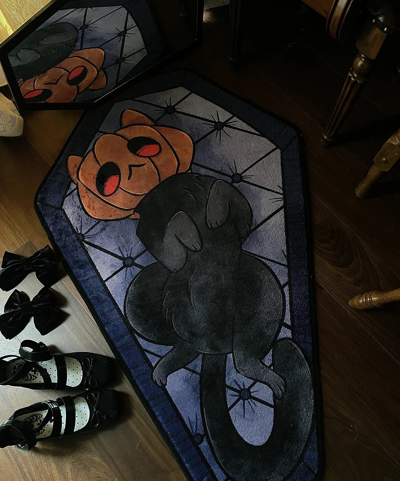 1pc Halloween Decor Pumpkin Cat Pattern Rug - Dark Style Fluffy Plush Rug - Gothic Living Room Bedroom Bedside Rug - Non-Slip Entry Door Mat