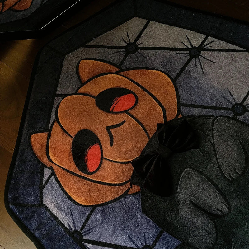 1pc Halloween Decor Pumpkin Cat Pattern Rug - Dark Style Fluffy Plush Rug - Gothic Living Room Bedroom Bedside Rug - Non-Slip Entry Door Mat
