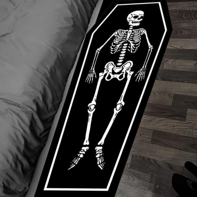 1pc Gothic Skull Rug - Non-Slip, Washable, Dark Style Coffin Board Shape Carpet for Living Room, Bedroom, and Bedside - Halloween Room Decor - Soft, Water Absorbent, Quick Dry Bath Mat - Machine Washable - 31.5 x 78.74 inches
