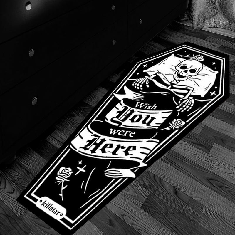 1pc Gothic Skull Rug - Non-Slip, Washable, Dark Style Coffin Board Shape Carpet for Living Room, Bedroom, and Bedside - Halloween Room Decor - Soft, Water Absorbent, Quick Dry Bath Mat - Machine Washable - 31.5 x 78.74 inches