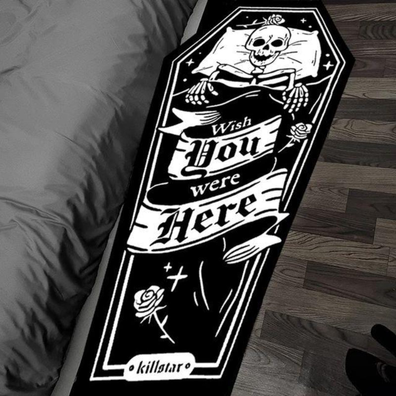 1pc Gothic Skull Rug - Non-Slip, Washable, Dark Style Coffin Board Shape Carpet for Living Room, Bedroom, and Bedside - Halloween Room Decor - Soft, Water Absorbent, Quick Dry Bath Mat - Machine Washable - 31.5 x 78.74 inches