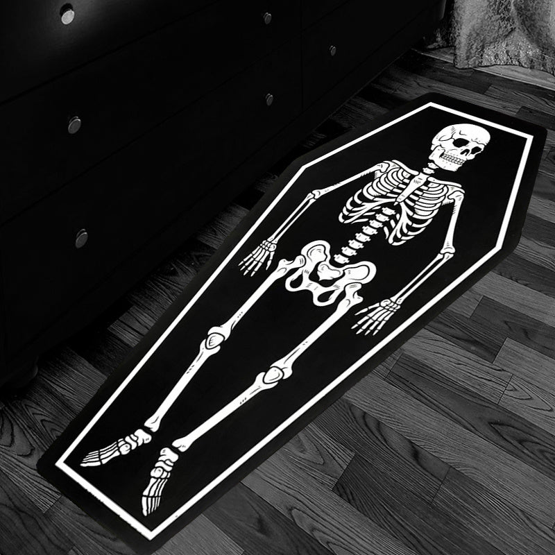 1pc Gothic Skull Rug - Non-Slip, Washable, Dark Style Coffin Board Shape Carpet for Living Room, Bedroom, and Bedside - Halloween Room Decor - Soft, Water Absorbent, Quick Dry Bath Mat - Machine Washable - 31.5 x 78.74 inches