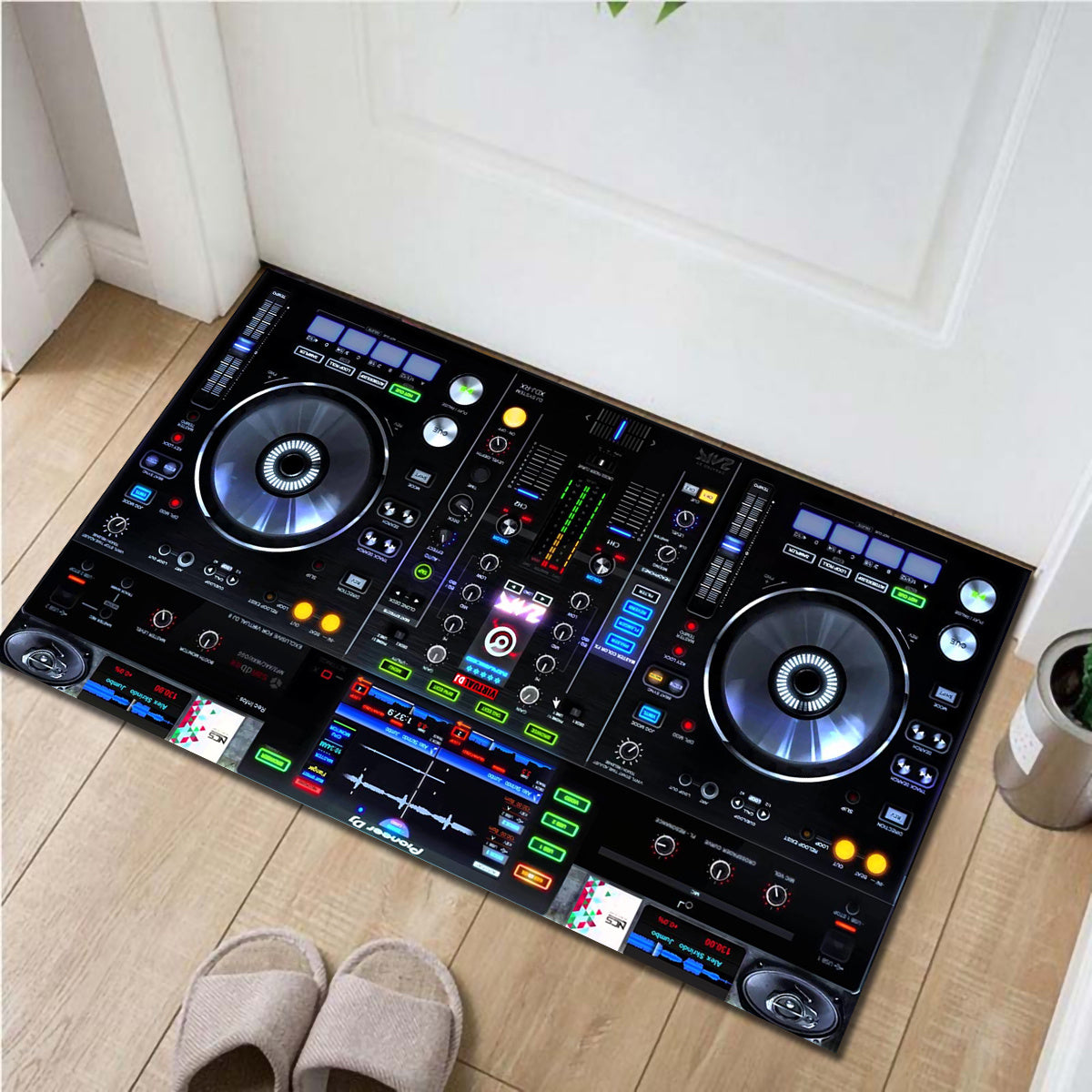 Vibrant DJ-Themed Washable Area Mat - Music-Inspired Design with Turntables & Lights, Durable Polyester Mat for Bedroom, Living Room, or Playroom Decor, Perfect for Halloween, Christmas, Easter, Father'S Day, and Mother'S Day