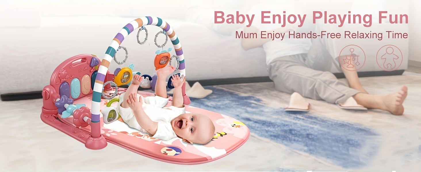 Baby Play Mat Baby Gym, Funny Play Piano Tummy Time Baby Activity Mat With 5 Infant Sensory Baby Toys & 2 Guitar Rattles, Boy & Girl Gifts For Newborn Baby 0 To 3 6 9 12 Months